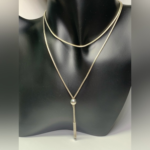 Silpada RARE VHTF Sterling Silver Snake Chain Bead & Bar Lariat Necklace 28” - Picture 1 of 14